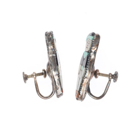 c1950's Zuni sterling silver spiny oyster, turquoise, shell screw back earrings