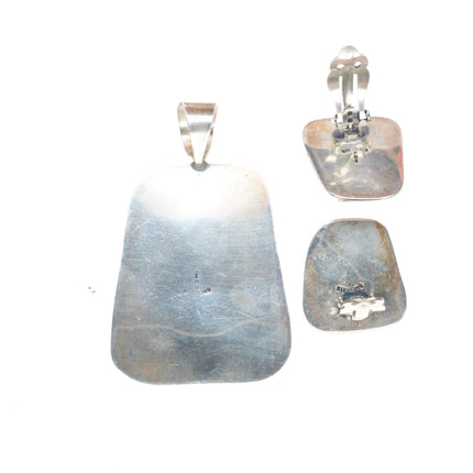 Irv Monte Navajo sterling silver White Buffalo pendant/clip-on earrings set