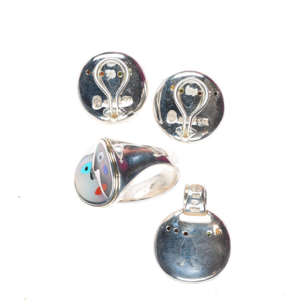 Sterling silver/18K gold Eric Grossbardt Face Ring/Pendant/ clip-on Earrings set