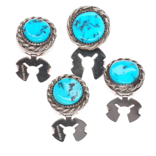 4 Vintage Navajo sterling silver/turquoise button covers
