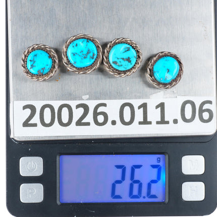 4 Vintage Navajo sterling silver/turquoise button covers