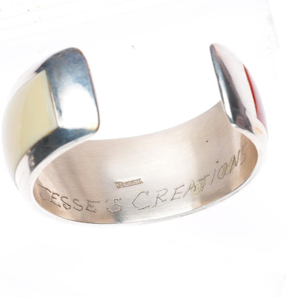 6" Jesse Monongya Hopi/Navajo sterling silver inlaid cuff bracelet c1980's