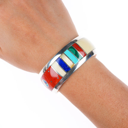 6" Jesse Monongya Hopi/Navajo sterling silver inlaid cuff bracelet c1980's