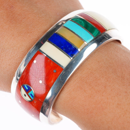 6" Jesse Monongya Hopi/Navajo sterling silver inlaid cuff bracelet c1980's