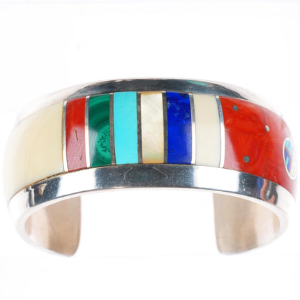 6" Jesse Monongya Hopi/Navajo sterling silver inlaid cuff bracelet c1980's