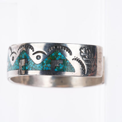 6.25" William Singer Navajo sterling silver turquoise chip inlay cuff bracelet