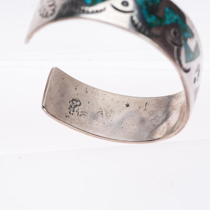 6.25" William Singer Navajo sterling silver turquoise chip inlay cuff bracelet