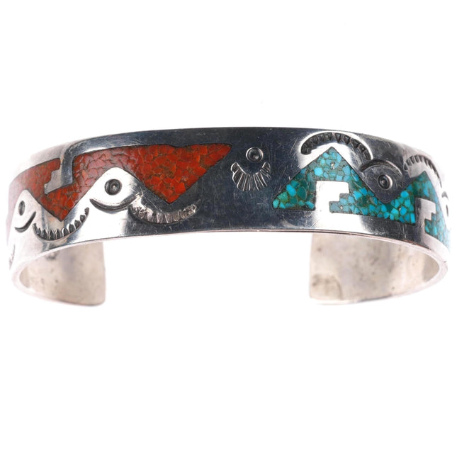 6.25" William Singer Navajo sterling silver turquoise chip inlay cuff bracelet