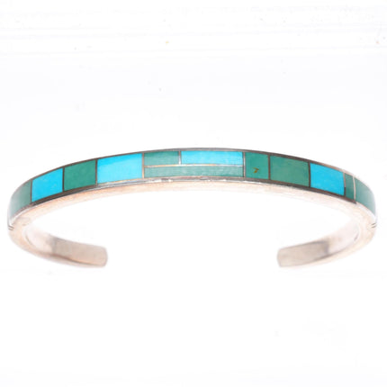6.1" Peterson Chee Navajo sterling silver turquoise inlay cuff bracelet