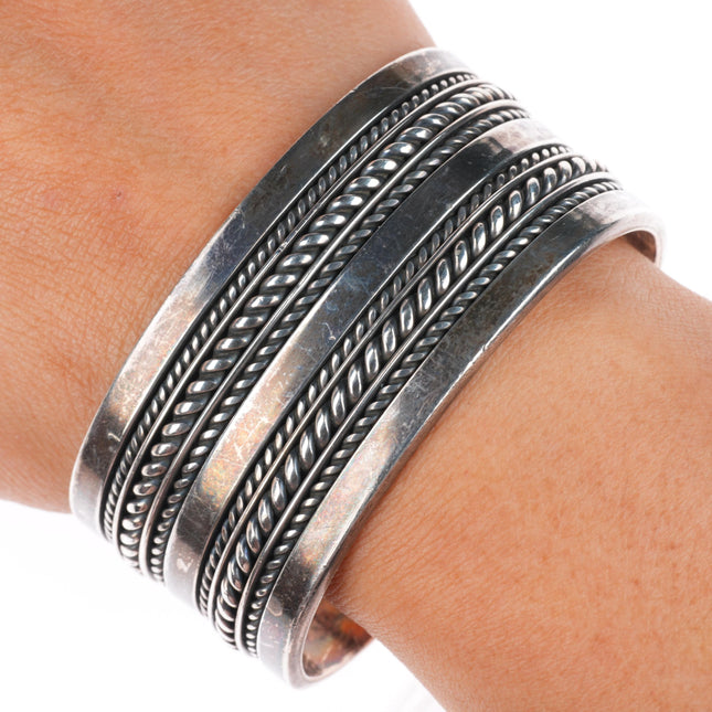 6.7" Heavy Tom Hawk Navajo sterling silver braided wide band cuff bracelet
