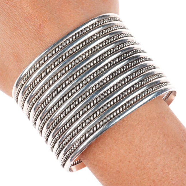 6.8" Michael Tahe Navajo sterling silver wide twisted wire cuff bracelet