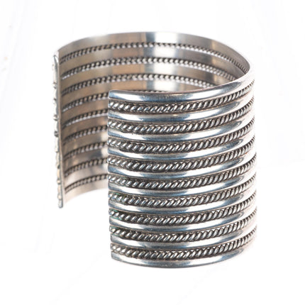 6.8" Michael Tahe Navajo sterling silver wide twisted wire cuff bracelet