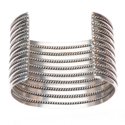6.8" Michael Tahe Navajo sterling silver wide twisted wire cuff bracelet