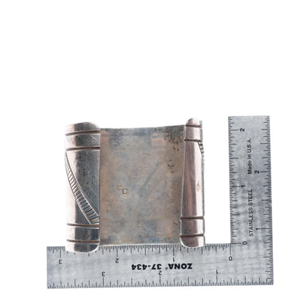 6.3" Eddie Chee Navajo wide sterling silver chiseled and stamped cuff bracelet