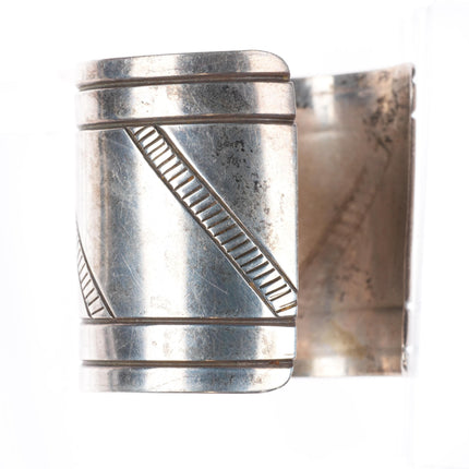 6.3" Eddie Chee Navajo wide sterling silver chiseled and stamped cuff bracelet