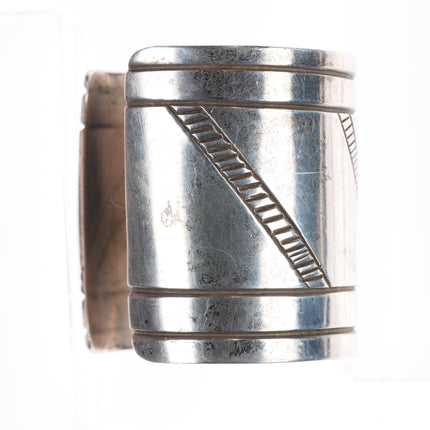 6.3" Eddie Chee Navajo wide sterling silver chiseled and stamped cuff bracelet