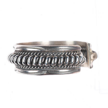 6.6" vintage Tahe Navajo sterling silver twisted wire stamped edge cuff bracelet