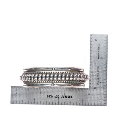 6.6" vintage Tahe Navajo sterling silver twisted wire stamped edge cuff bracelet