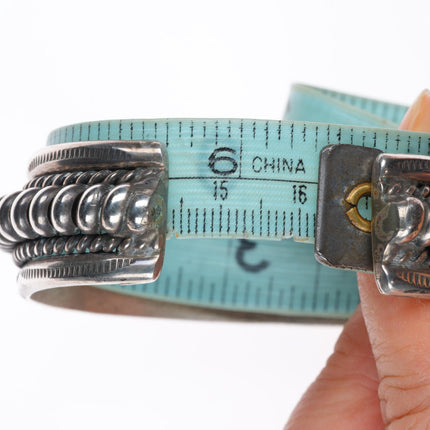 6.6" vintage Tahe Navajo sterling silver twisted wire stamped edge cuff bracelet