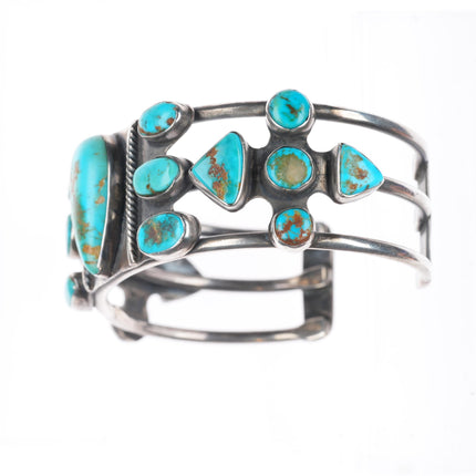 6.5" c1930's vintage Navajo sterling silver cuff bracelet with nice turquoise