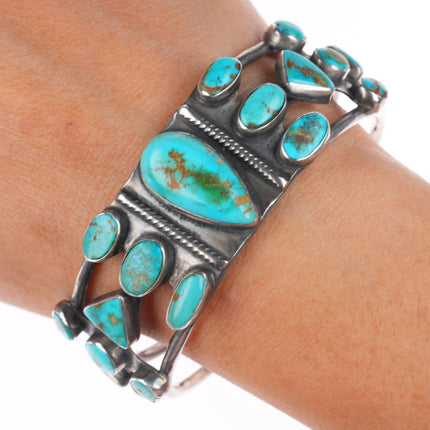 6.5" c1930's vintage Navajo sterling silver cuff bracelet with nice turquoise