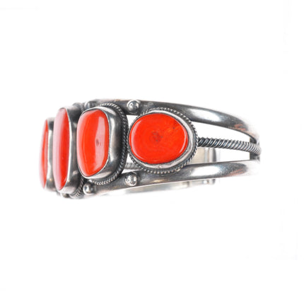 6.25" Verdy Jake Navajo sterling silver Mediterranean coral row cuff bracelet