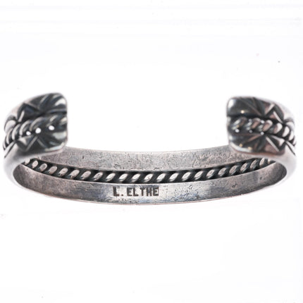 6.6" Larry Elthe Navajo deep stamped sterling silver coral row cuff bracelet