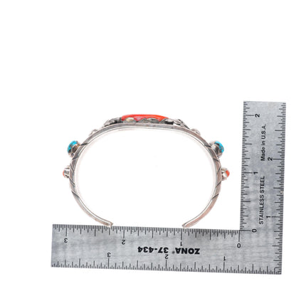 6.3" Margaret Lee Navajo sterling silver turquoise and coral cuff bracelet