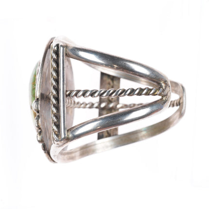 6.6" vintage Navajo sterling silver cuff bracelet with green turquoise