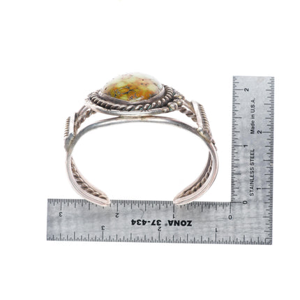 6.6" vintage Navajo sterling silver cuff bracelet with green turquoise