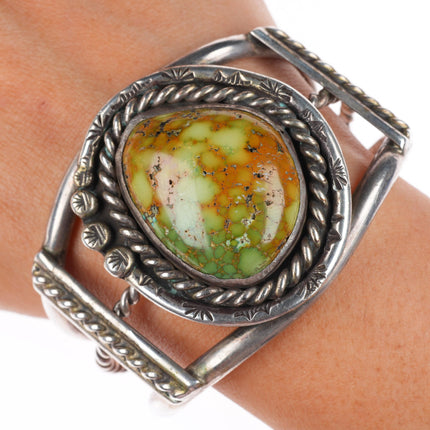 6.6" vintage Navajo sterling silver cuff bracelet with green turquoise