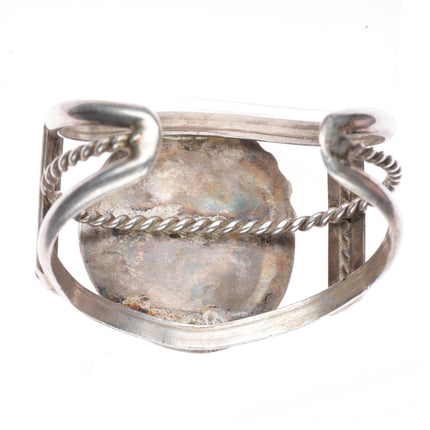6.6" vintage Navajo sterling silver cuff bracelet with green turquoise