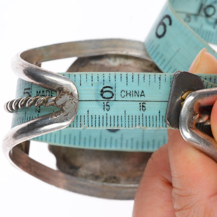 6.6" vintage Navajo sterling silver cuff bracelet with green turquoise