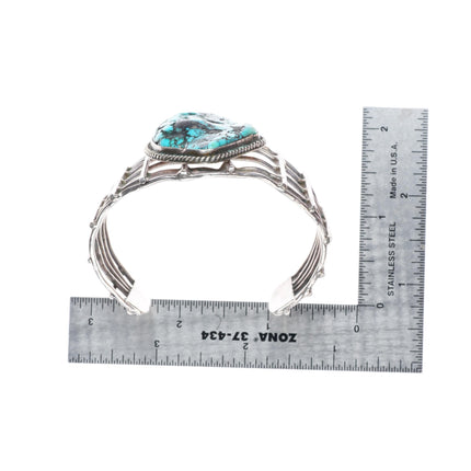 6.4" vintage Navajo sterling silver cuff bracelet with nice turquoise