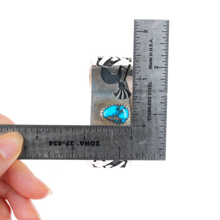 6.8" Lawrence Saufkie Hopi overlay Bisbee spiderweb turquoise cuff bracelet