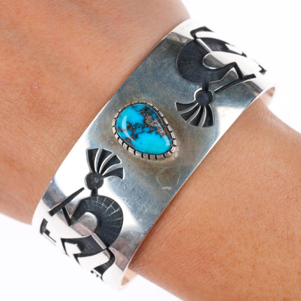 6.8" Lawrence Saufkie Hopi overlay Bisbee spiderweb turquoise cuff bracelet