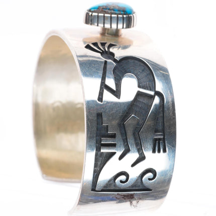 6.8" Lawrence Saufkie Hopi overlay Bisbee spiderweb turquoise cuff bracelet