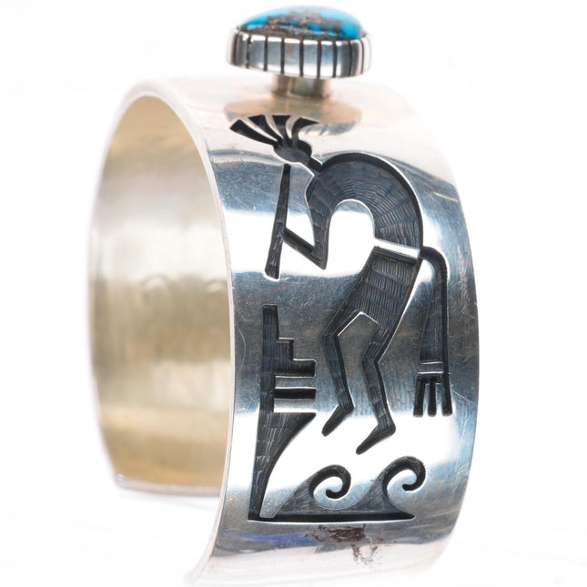 6.8" Lawrence Saufkie Hopi overlay Bisbee spiderweb turquoise cuff bracelet