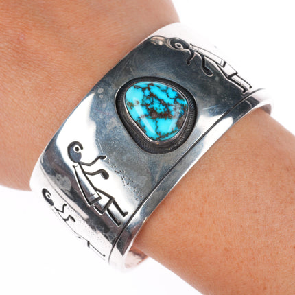 6.6" Victor Coochwytewa Hopi overlay Bisbee spiderweb turquoise cuff bracelet