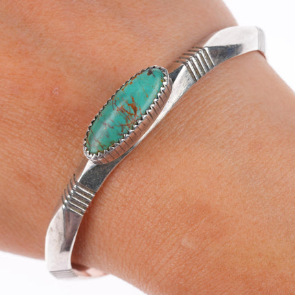 6.4" Will Denetdale Navajo sterling silver turquoise carinated cuff bracelet