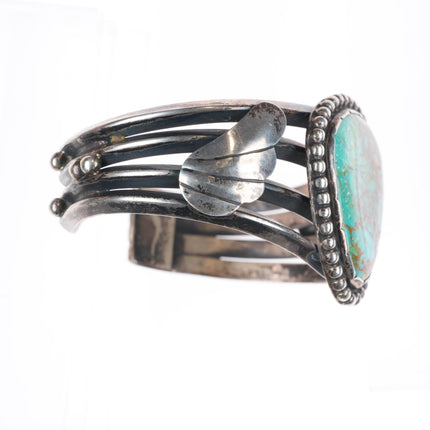 6.1" vintage Navajo sterling silver Ceremonial Kingman turquoise cuff bracelet