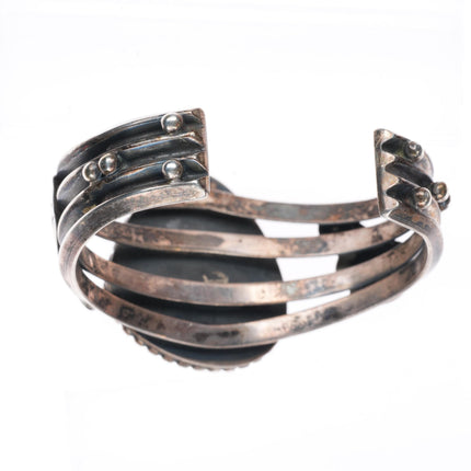 6.1" vintage Navajo sterling silver Ceremonial Kingman turquoise cuff bracelet
