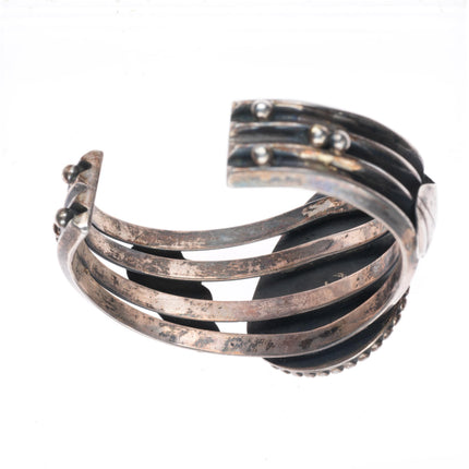 6.1" vintage Navajo sterling silver Ceremonial Kingman turquoise cuff bracelet