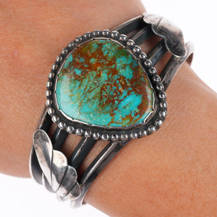6.1" vintage Navajo sterling silver Ceremonial Kingman turquoise cuff bracelet