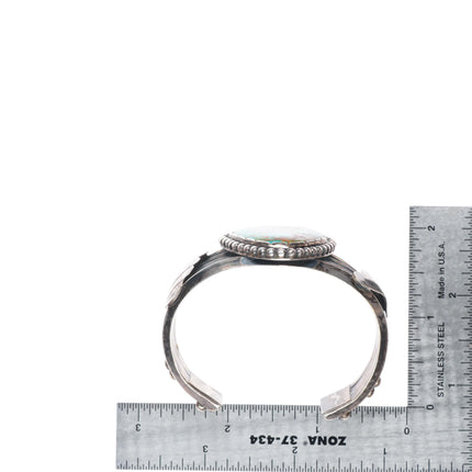 6.1" vintage Navajo sterling silver Ceremonial Kingman turquoise cuff bracelet