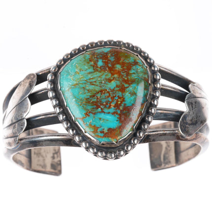 6.1" vintage Navajo sterling silver Ceremonial Kingman turquoise cuff bracelet