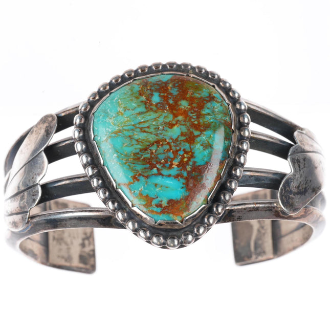 6.1" vintage Navajo sterling silver Ceremonial Kingman turquoise cuff bracelet