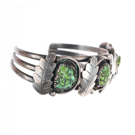 6.4" vintage Carico Lake turquoise Navajo sterling silver 3 stone cuff bracelet