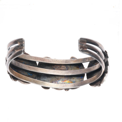 6.4" vintage Carico Lake turquoise Navajo sterling silver 3 stone cuff bracelet