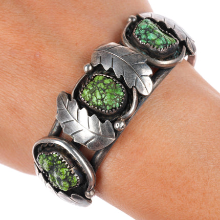 6.4" vintage Carico Lake turquoise Navajo sterling silver 3 stone cuff bracelet